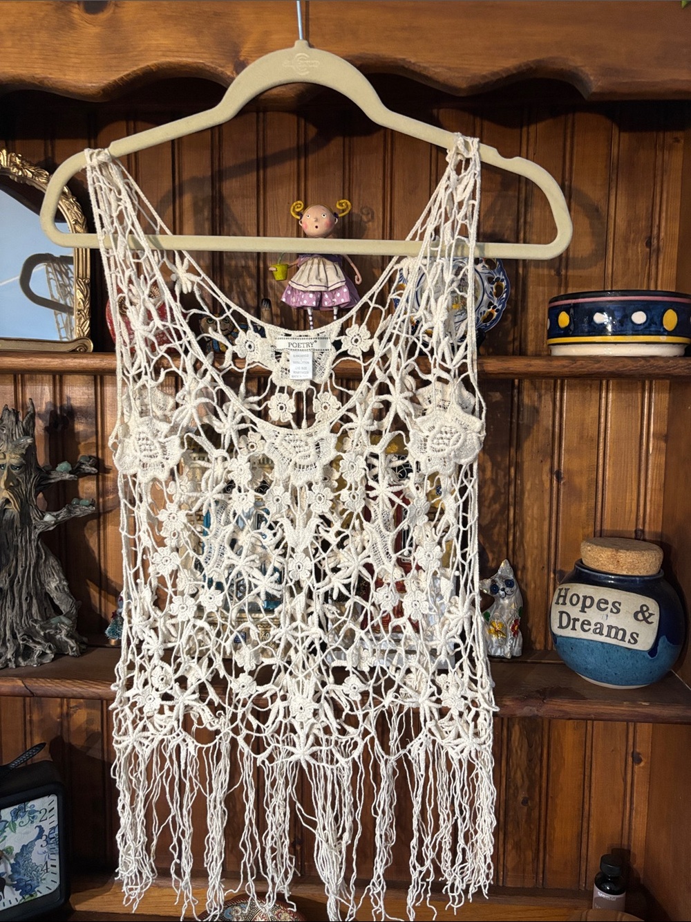 Poetry Cream Crochet Fringe Vest